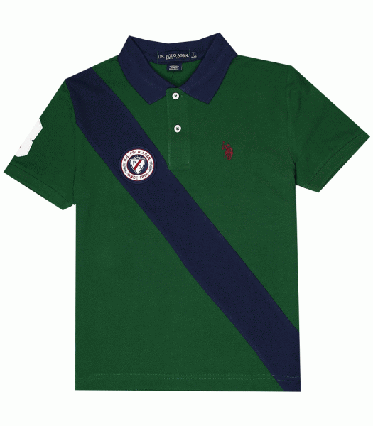 Us Polo Assn Green Wt Blue Diagonal Strip Polo Shirt